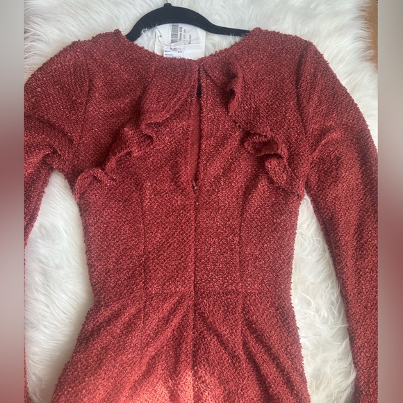 MINERVA FLARED CUFF KNIT WRAP DRESS MAROON - Picture 5 of 11